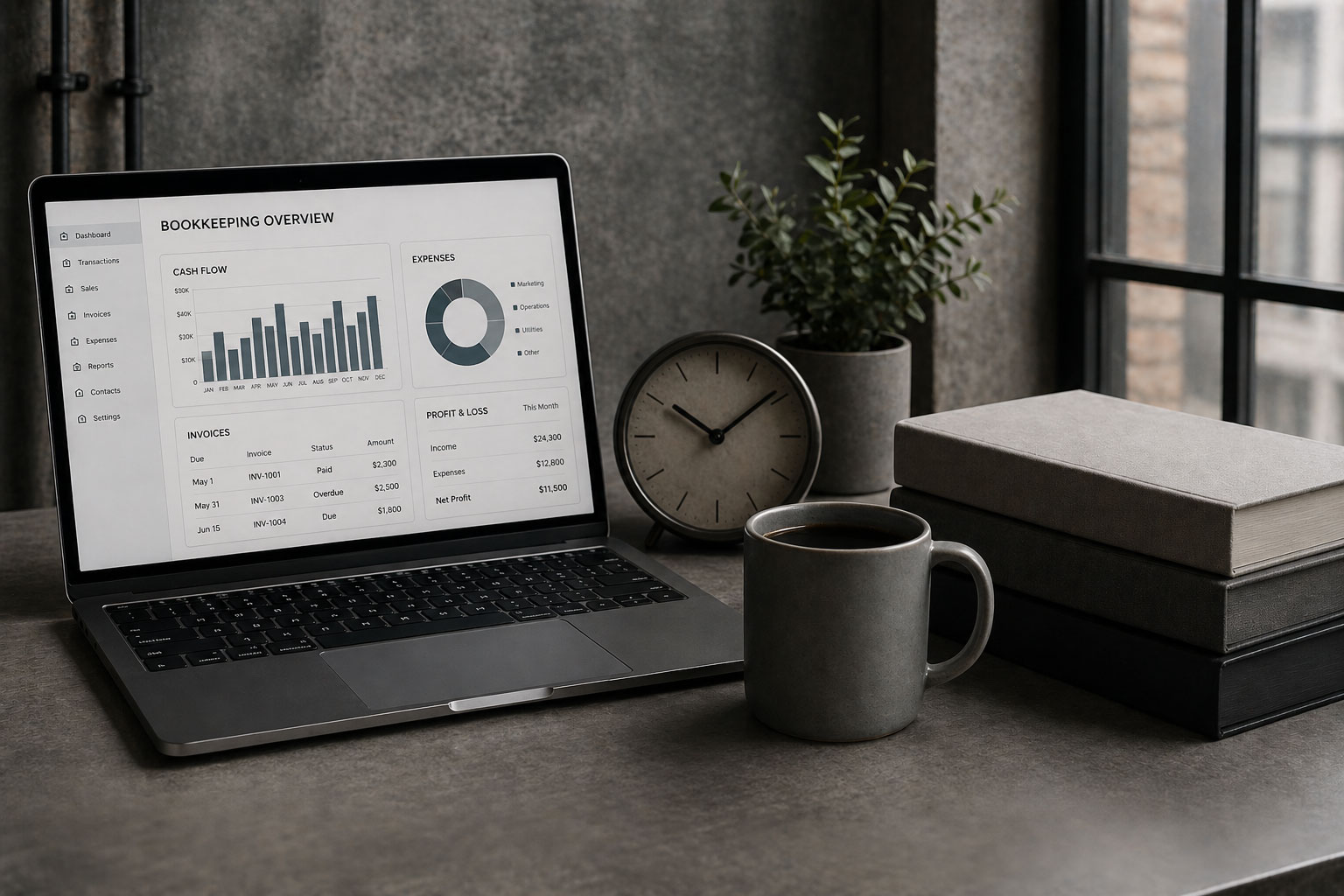Workplace with financial documents
